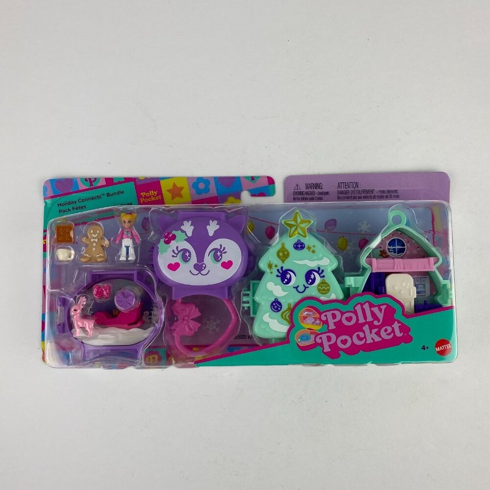 Mattel Polly Pocket Holidaly Connects Bundle Mini Figures Girls Pretend Play Toy